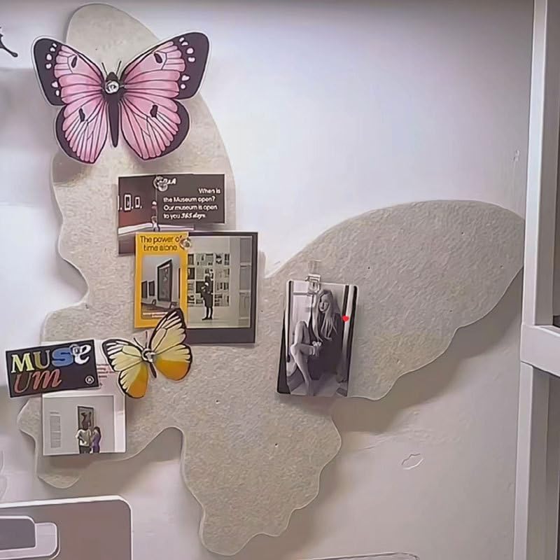 werdecade 4Pcs Pin Board Butterfly Cork Board 16x19 Inch Foldable Butterfly Wings Felt Bulletin Boards 3D Butterflies Wall Decoration Corkboard for Bedroom School Office Home Decor (Beige) - Image 5